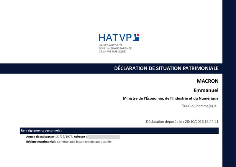Fichier:Declaration interet patrimonial macron2016.pdf